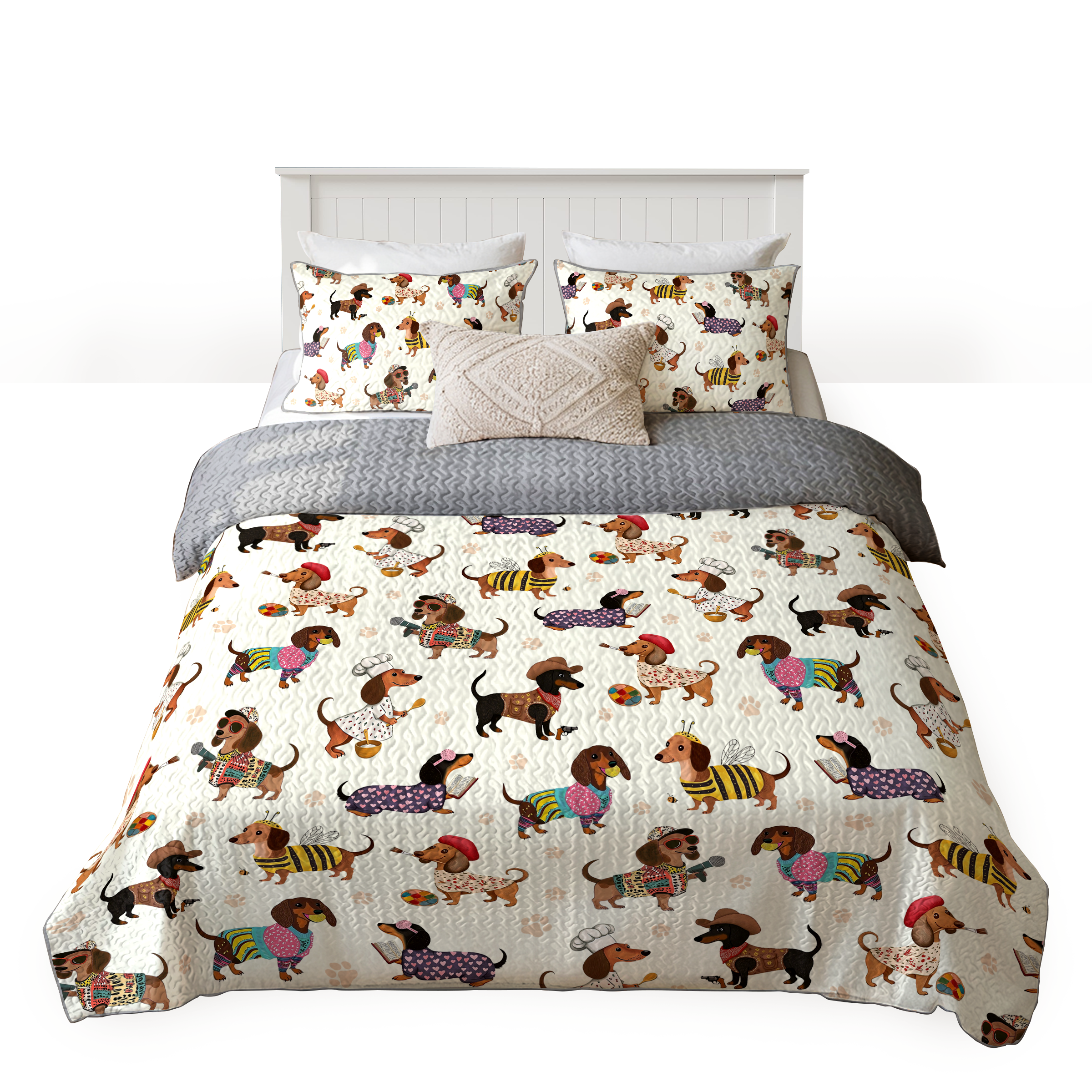 Dachshine Quilt 3-Piece Set Busy Weenie Town